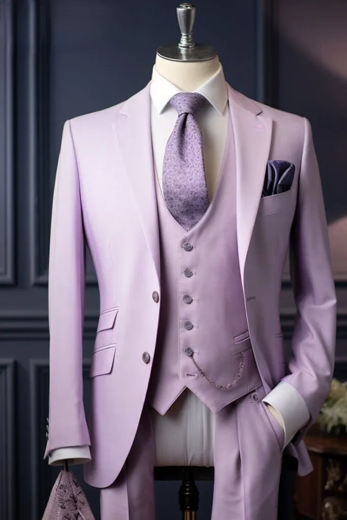 Mens Wedding Three Piece Suit Purple Dinner Suit Prom Wear Light Purple Groomsmen Bespoke