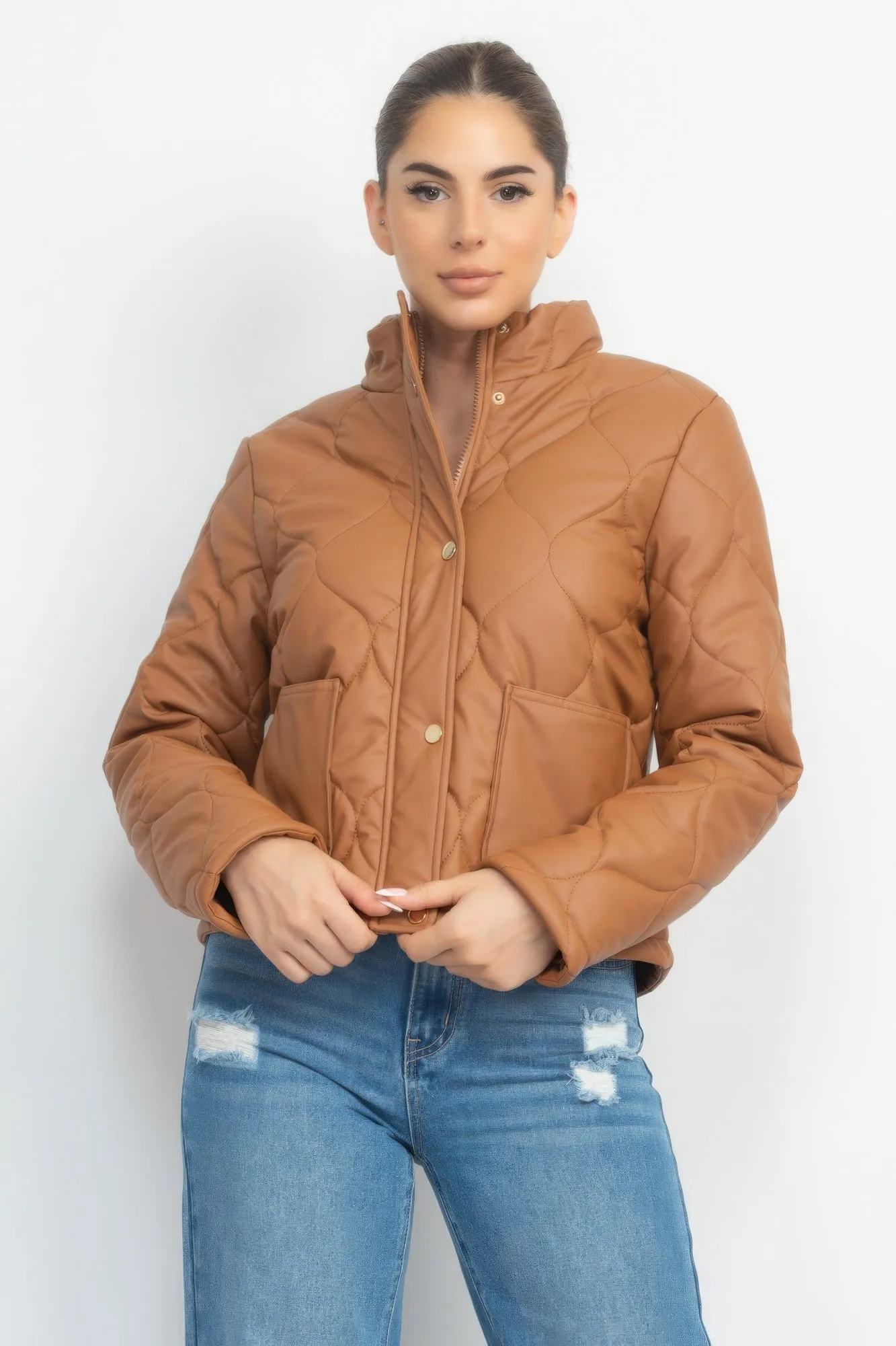 Mock Neck Quilted Jacket