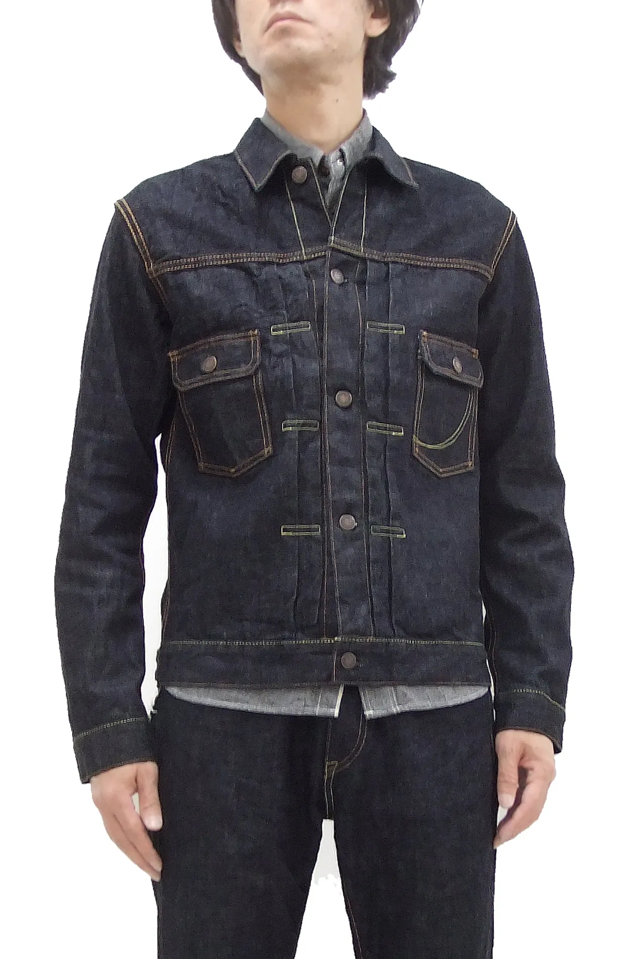 Momotaro Jeans Denim Jacket Men's Slim Fit Type 2 Style 14.7 oz. Deep Indigo Denim Jean Jacket MJ2103 One-Wash