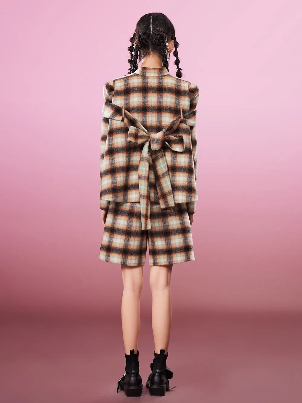 MUKZIN Brown Exquisite Woolen Plaid Suit Coat