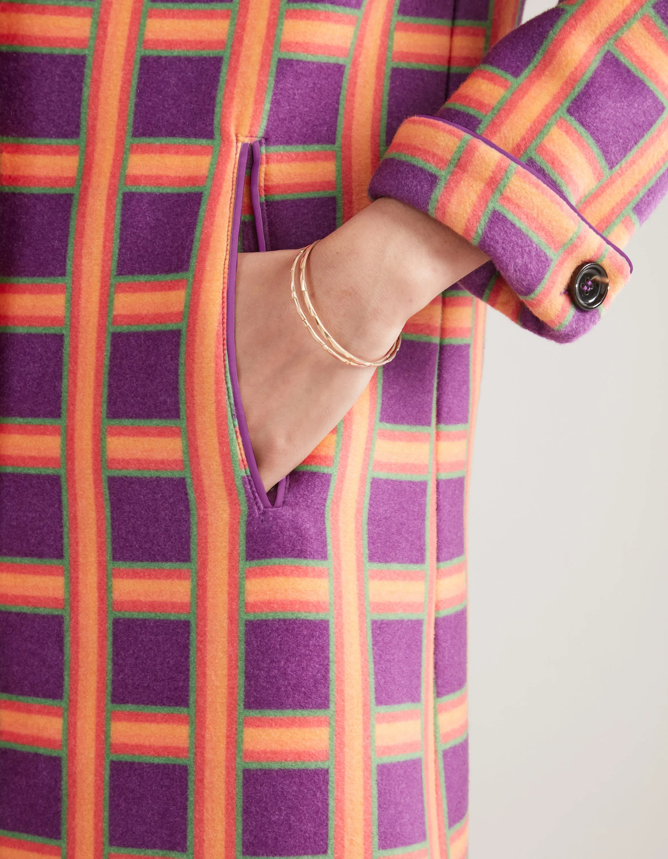 Nandi Purple Tartan Print Cashmere And Wool Coat