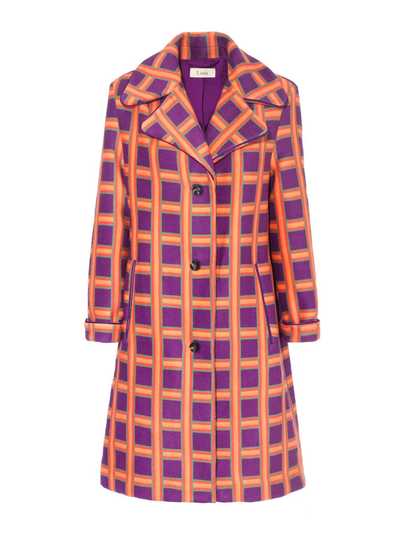 Nandi Purple Tartan Print Cashmere And Wool Coat