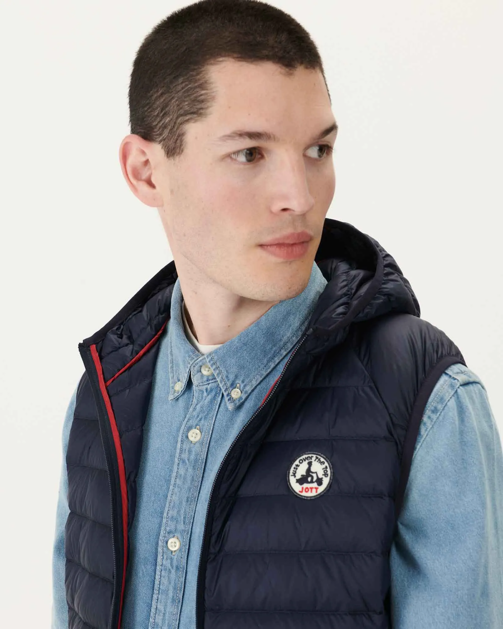 Navy Hooded sleeveless down jacket Pat