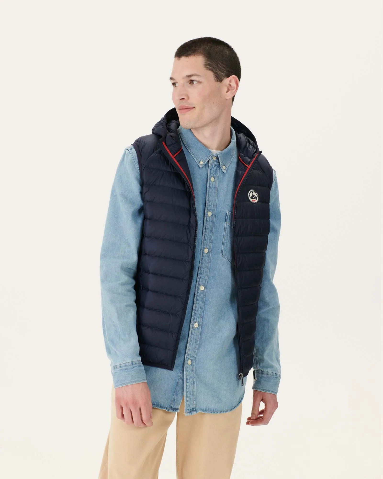 Navy Hooded sleeveless down jacket Pat