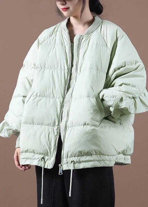 New light green duck down coat plus size clothing down jacket stand collar Ruffles Fine Jackets