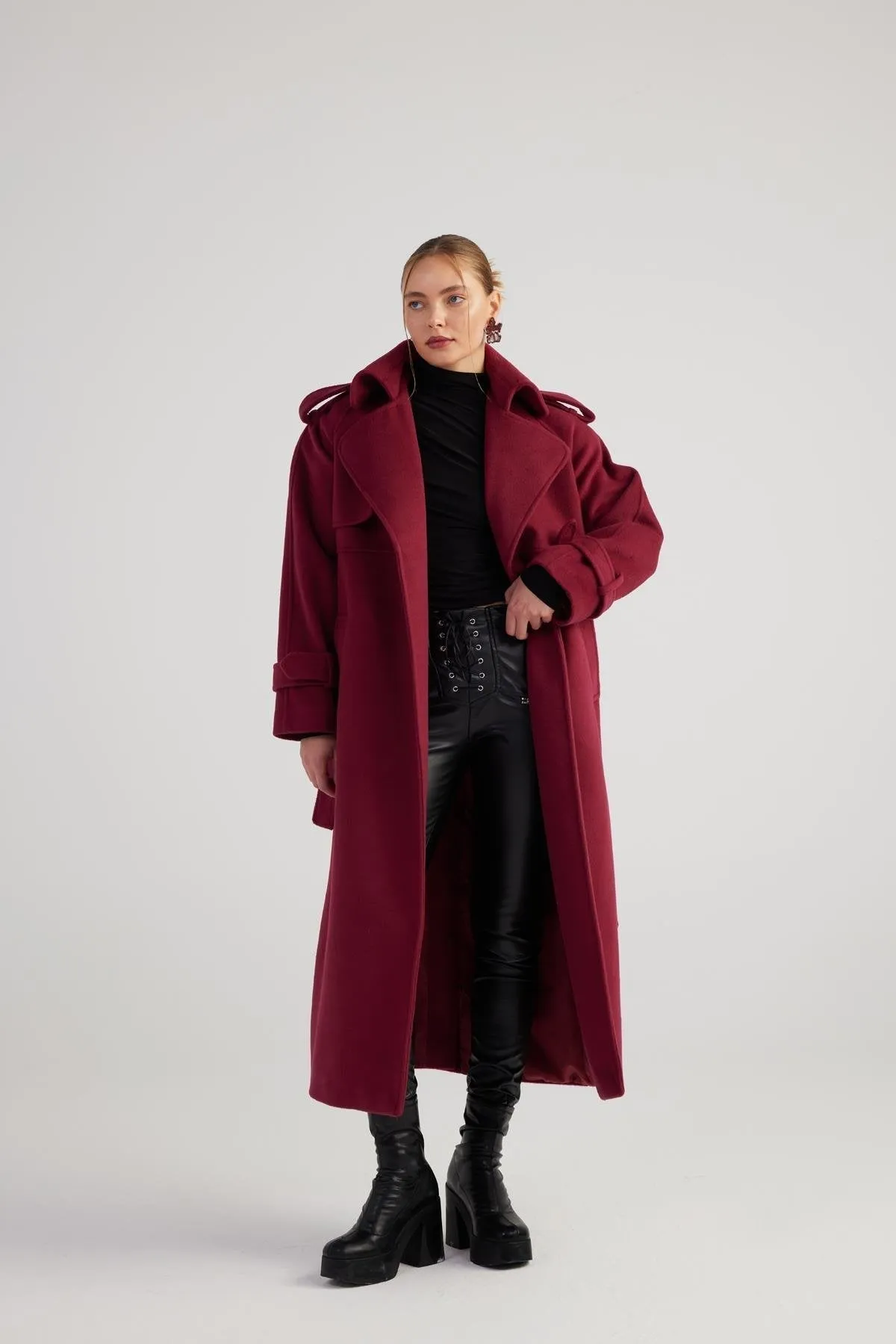 Nora Burgundy Cashmere Blend Maxi Coat