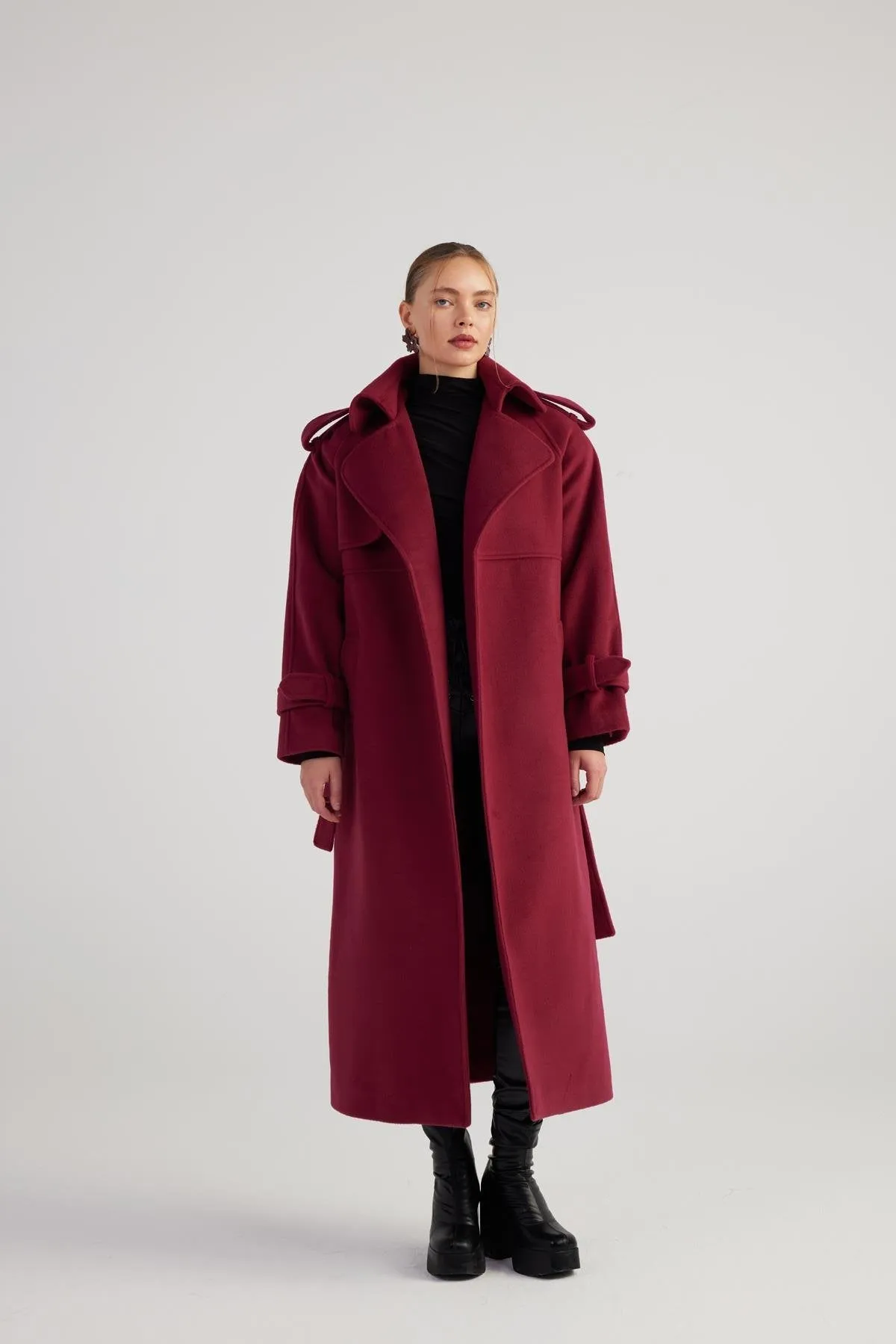 Nora Burgundy Cashmere Blend Maxi Coat