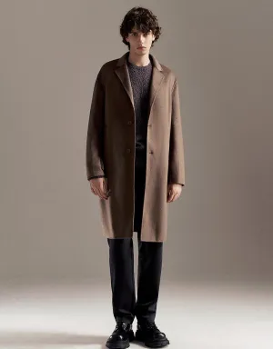 Notch Lapel Longline Woolen Coat