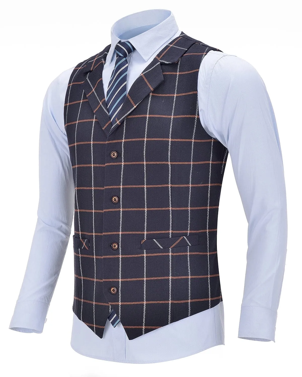 Notch Lapel Plaid 3 Pieces Mens Suit For Wedding (Blazer vest Pants)