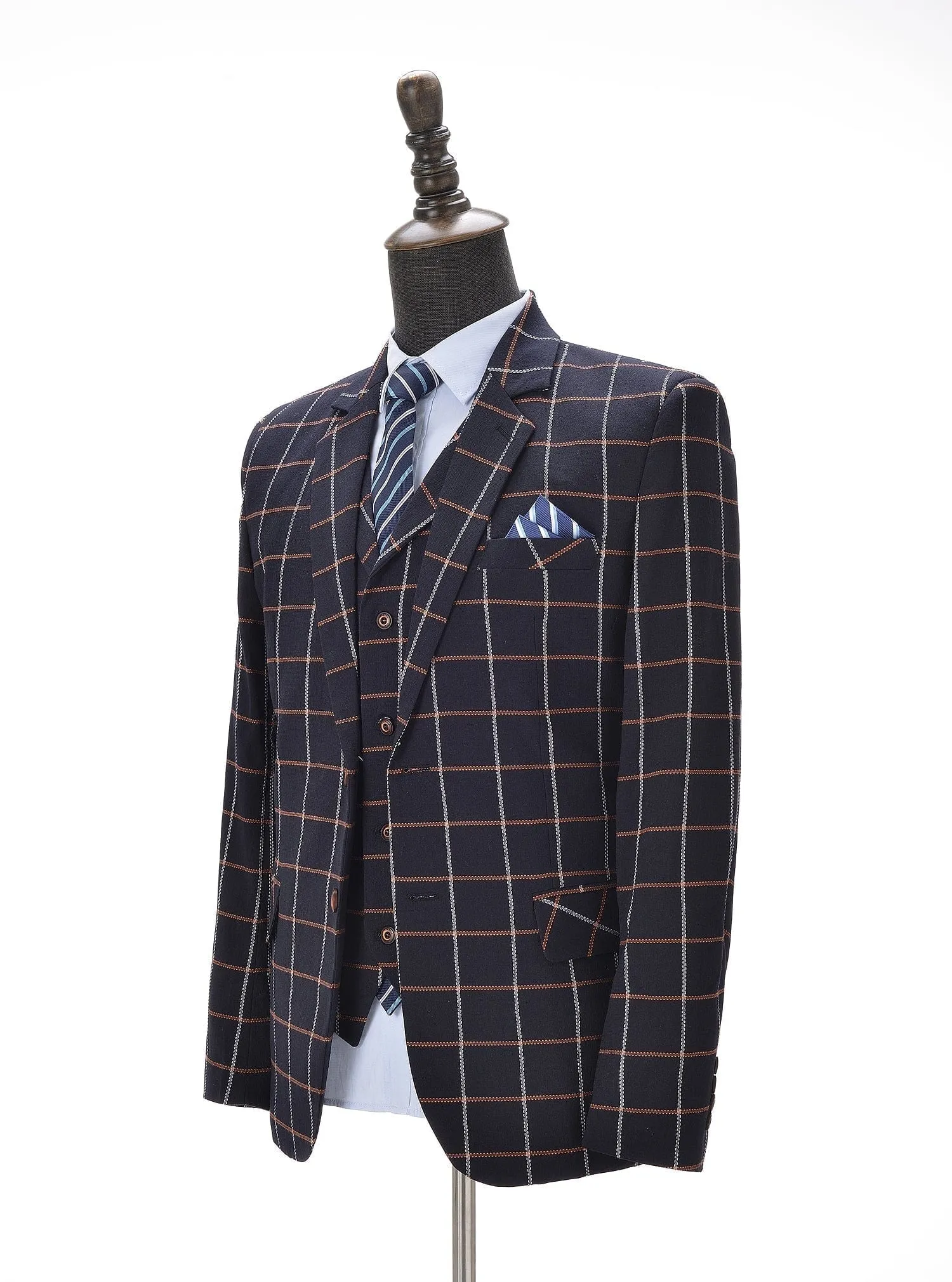 Notch Lapel Plaid 3 Pieces Mens Suit For Wedding (Blazer vest Pants)