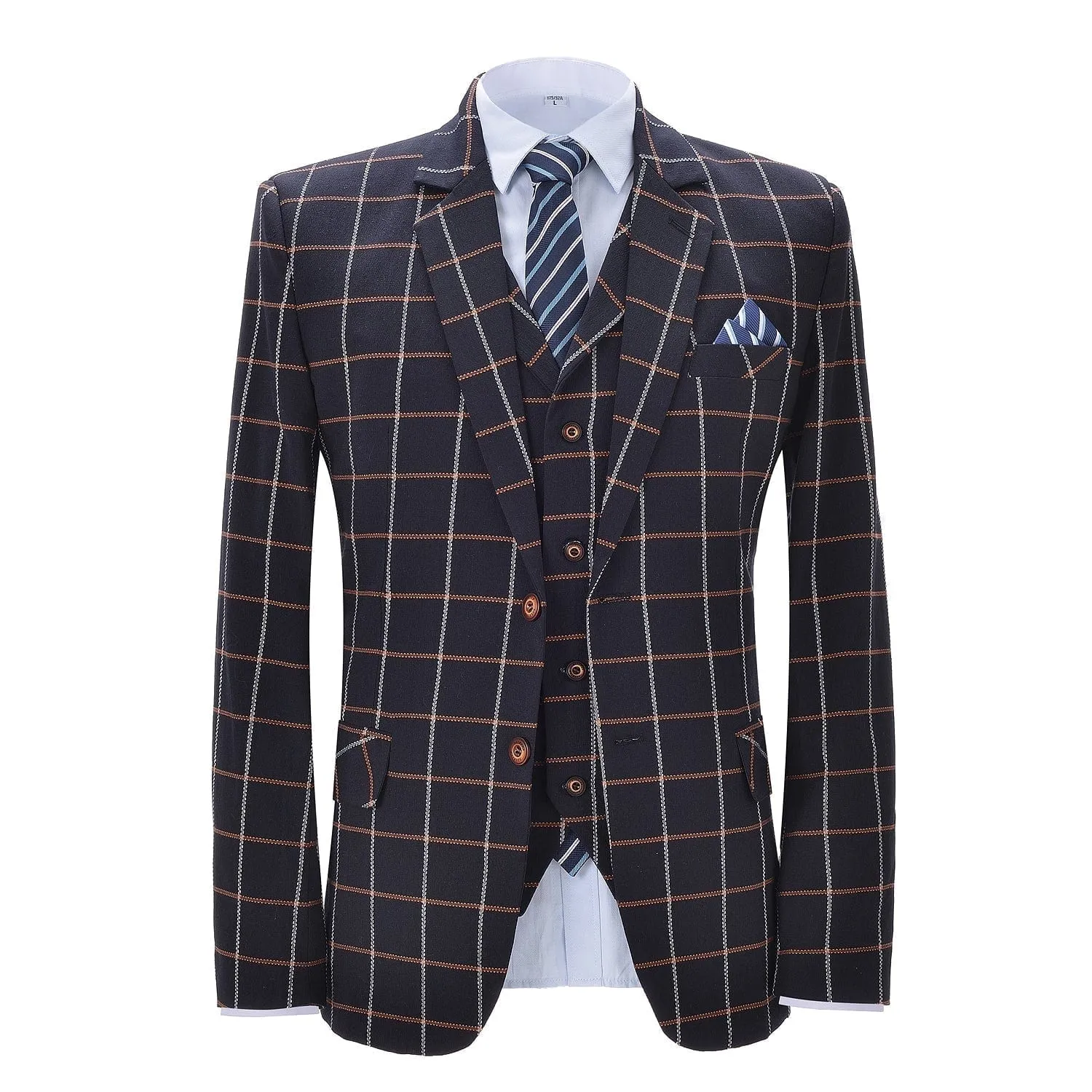 Notch Lapel Plaid 3 Pieces Mens Suit For Wedding (Blazer vest Pants)