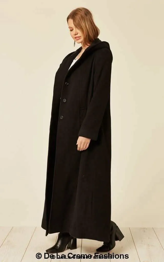 Oversized Elegant Hooded Wool-Cashmere Long Coat