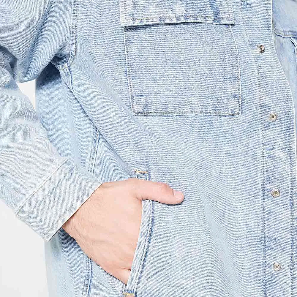 Oversized Utility Shirt Jacket- Denim Light