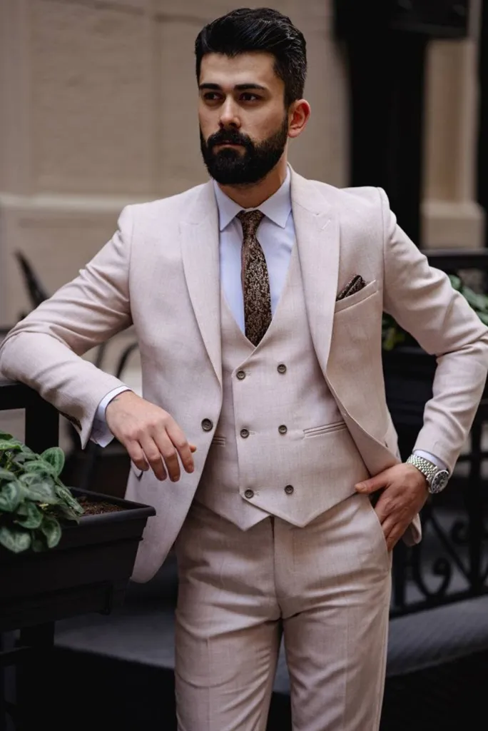 Peach three piece suit for men