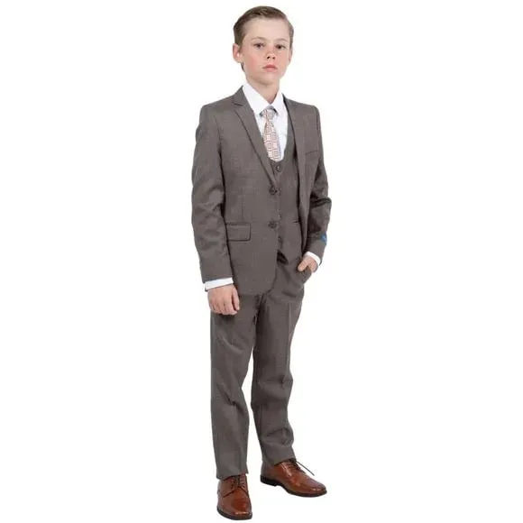 Perry Ellis Boys Sharkskin 5pc Suit, Stoned Cocoa