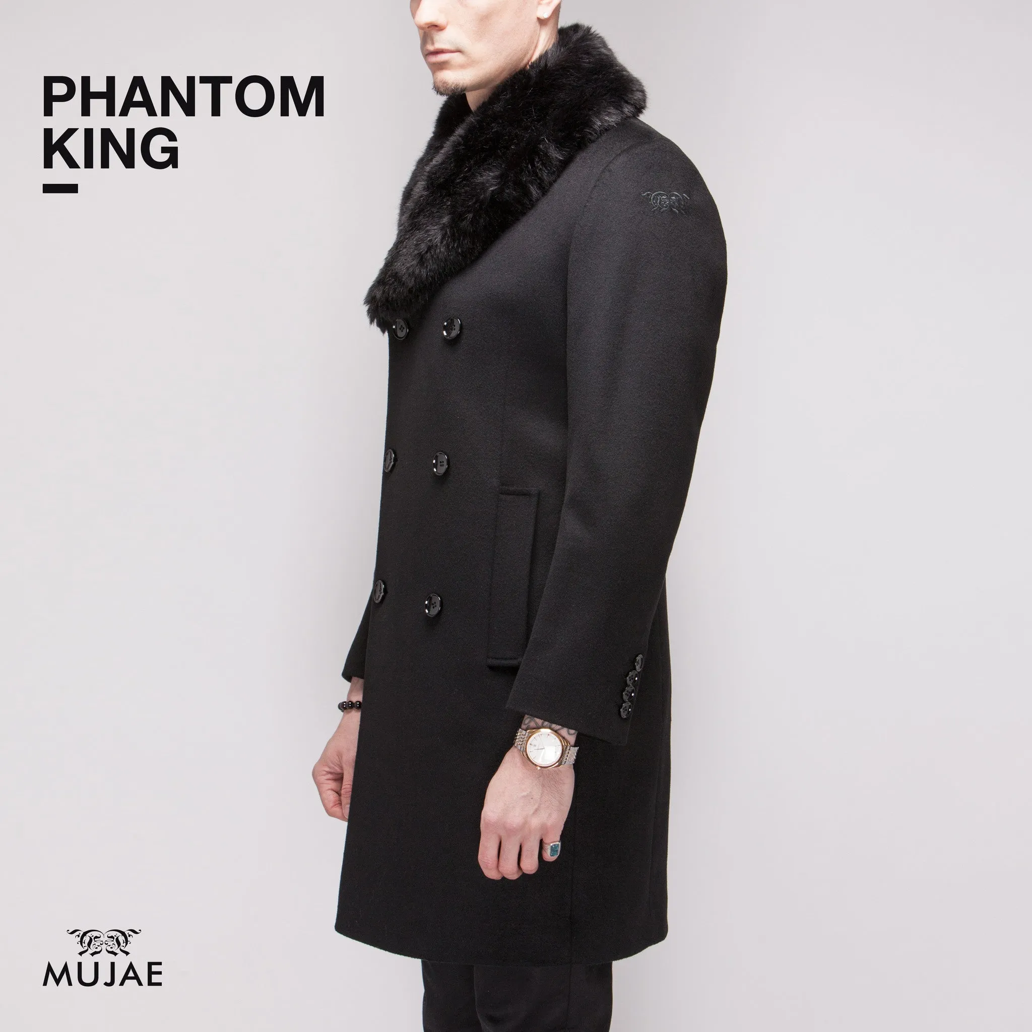 Phantom King - Rounded Faux Fur Collar Wool Cashmere Coat