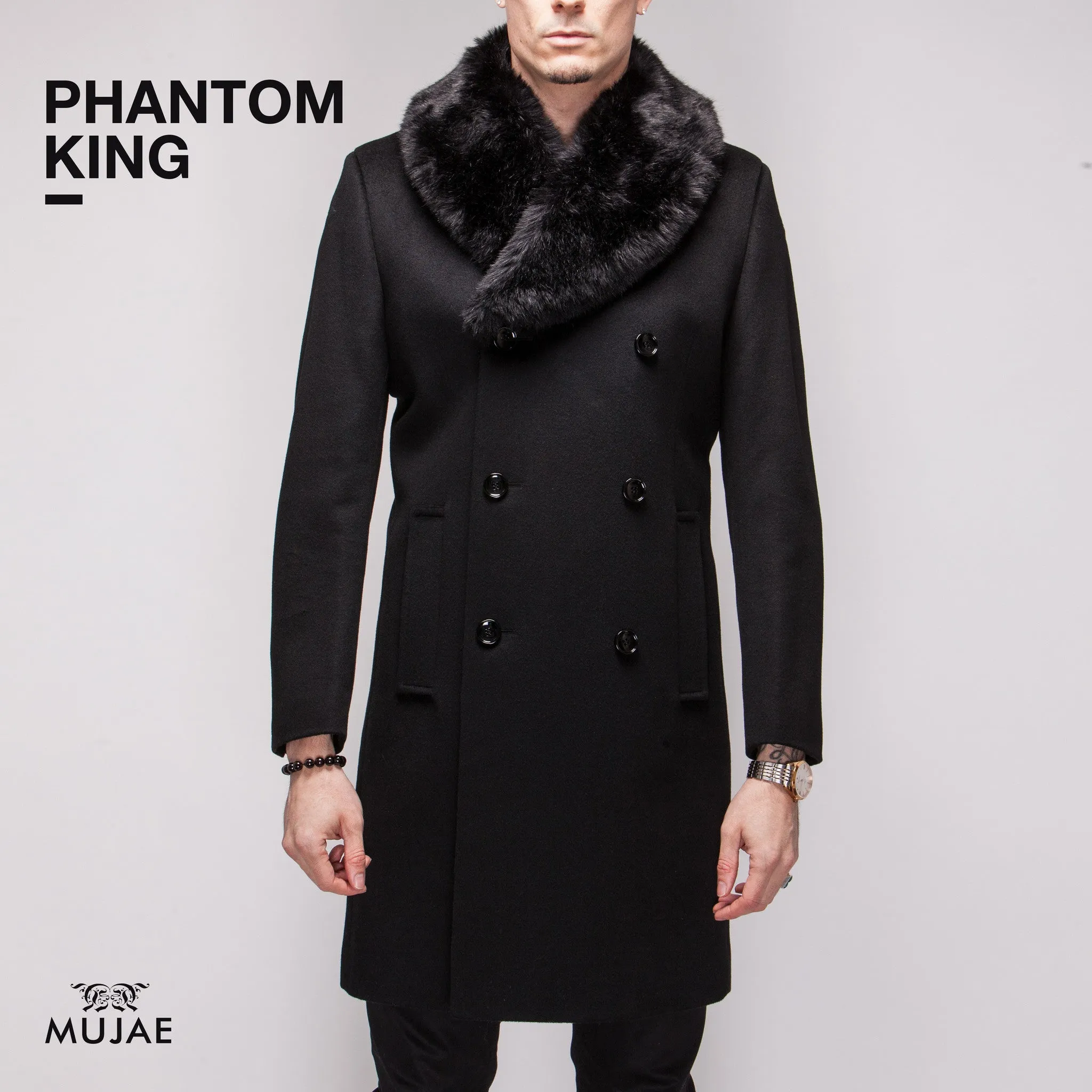 Phantom King - Rounded Faux Fur Collar Wool Cashmere Coat