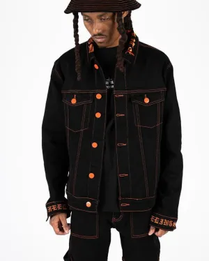 PHEELINGS DEFYING ODDS DENIM JACKET (JET BLACK/ORANGE)