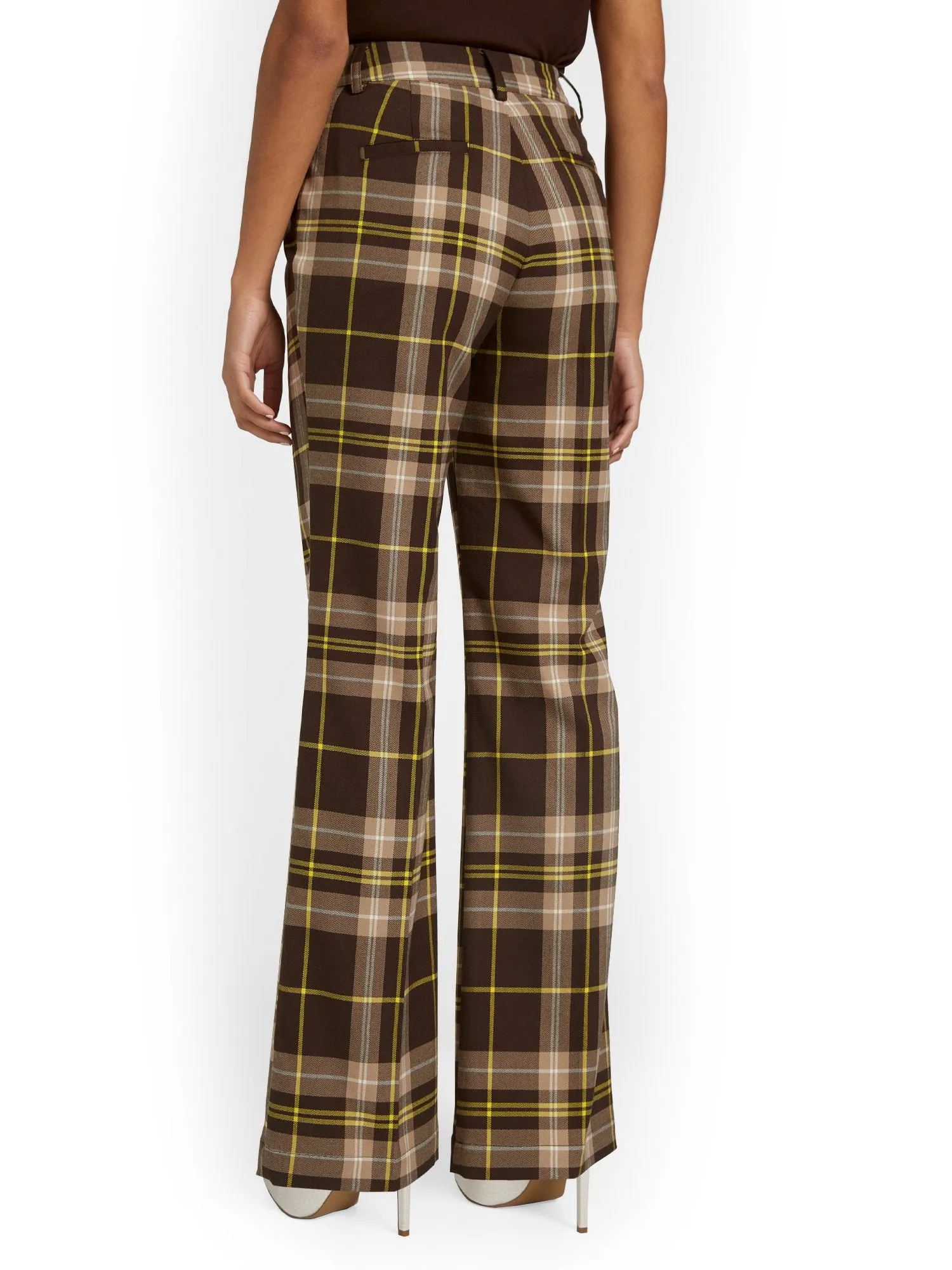 Plaid Asymmetric-Button Wide-Leg Pant