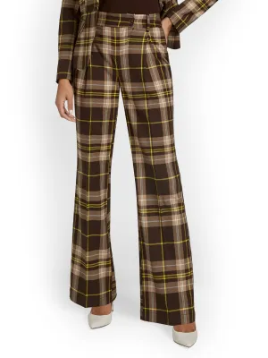 Plaid Asymmetric-Button Wide-Leg Pant