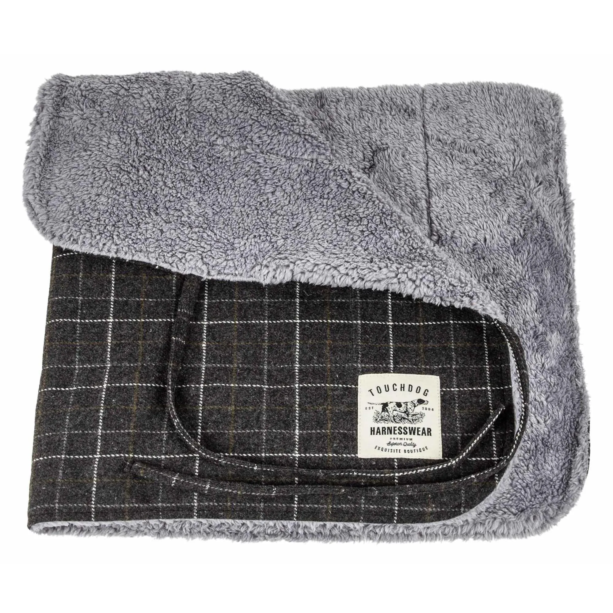 Plaid reversible dog jacket with mat