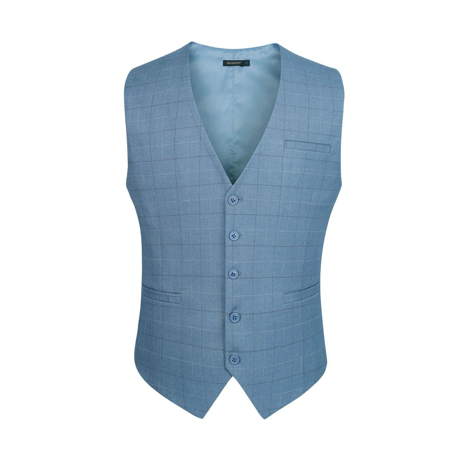 Plaid Slim Vest - A-SKY BLUE