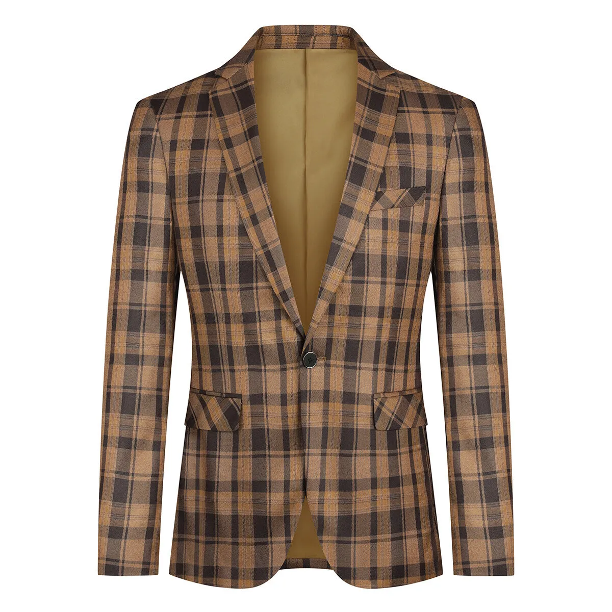 Plaid Stripe Suit Slim Fit 2-Piece Suit Khaki