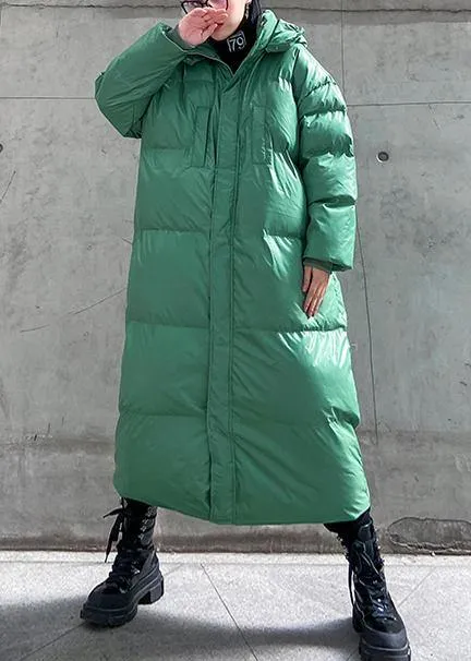 plus size clothing down jacket outwear green hooded zippered winter outwear