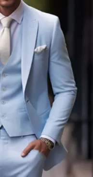 Premium Quality Wedding or Formal Occasion Icy Blue Three Piece Suit for Men