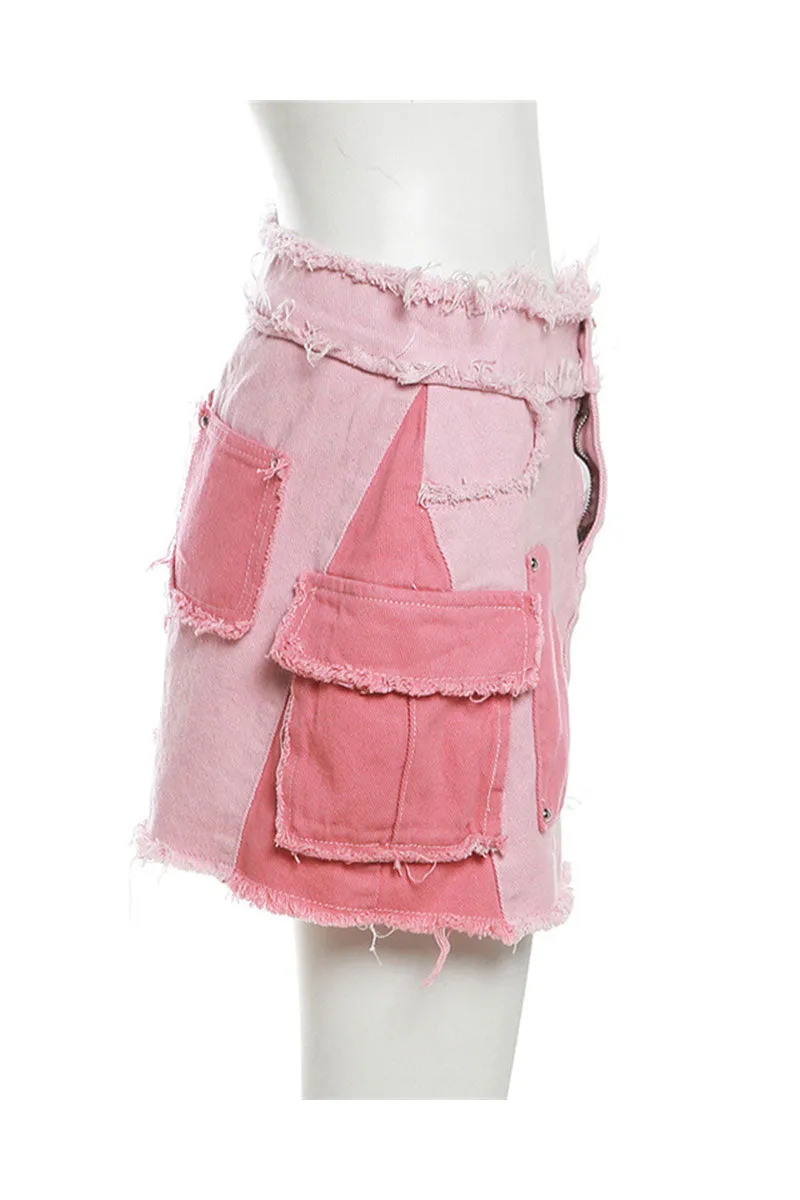 QG0162 Pinky Denim Mini Skirt