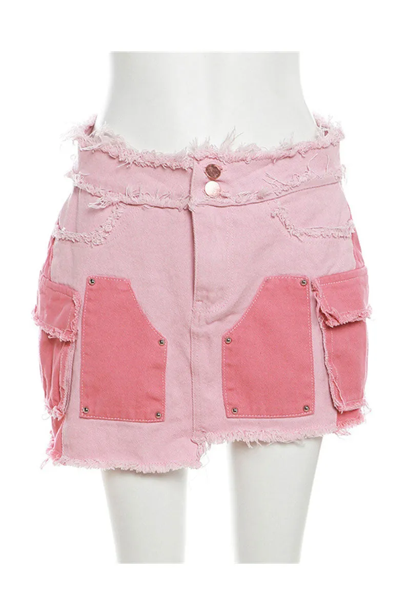 QG0162 Pinky Denim Mini Skirt