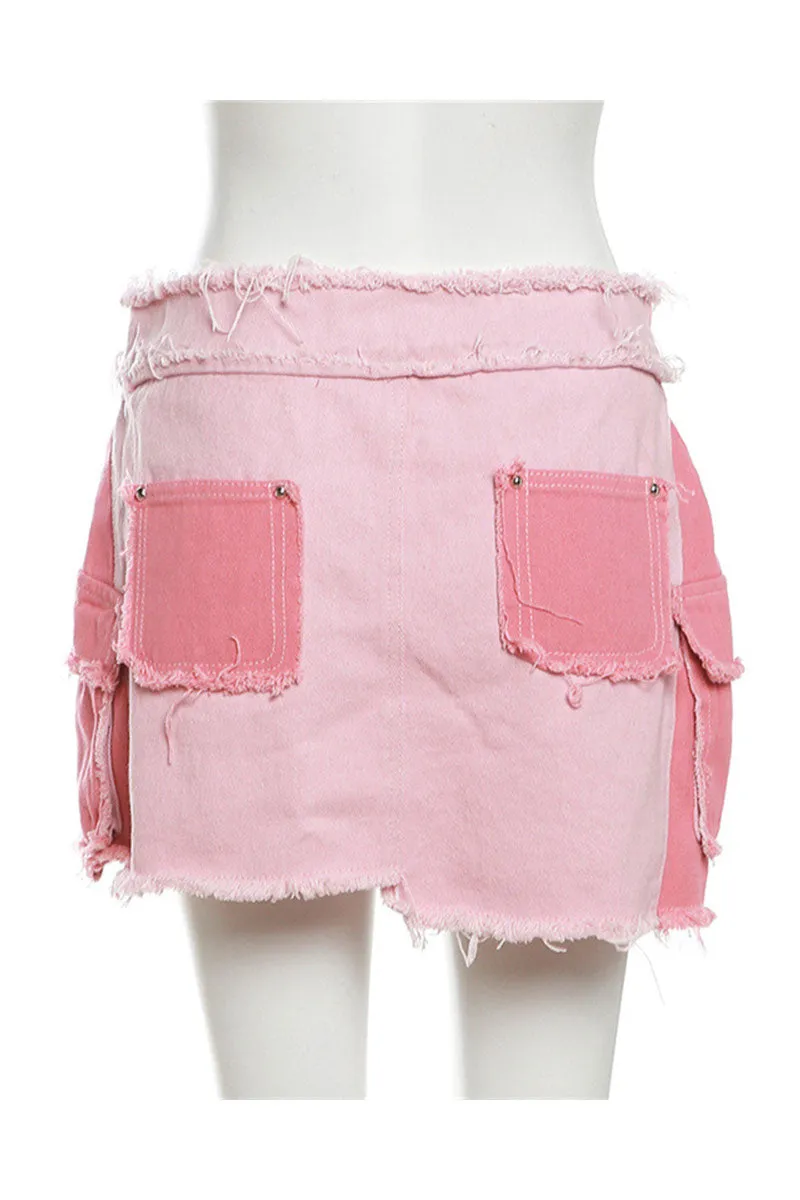 QG0162 Pinky Denim Mini Skirt