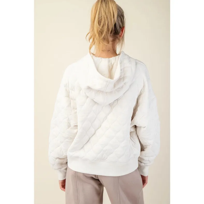 Quilted Quarter Zip Hoodie Jacket Bone