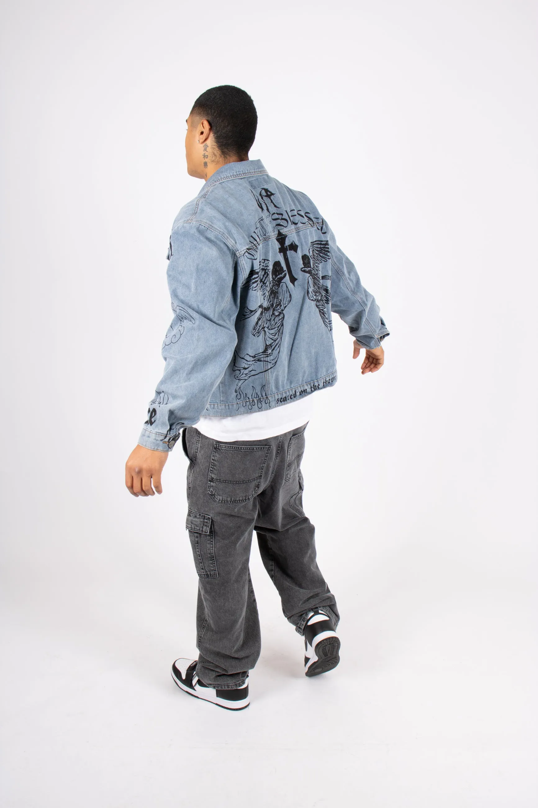 "Only the Blessed" Printed Denim Jacket