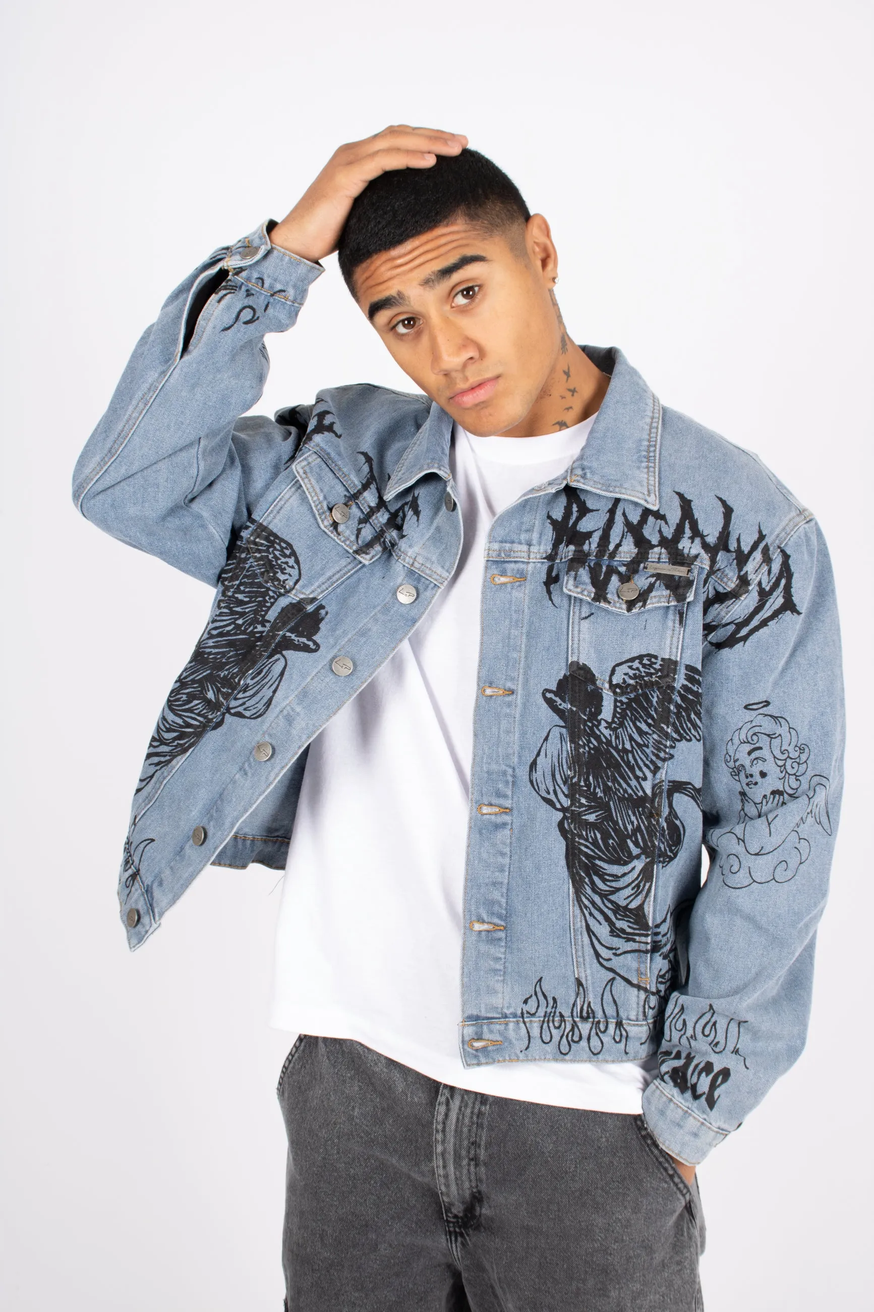 "Only the Blessed" Printed Denim Jacket