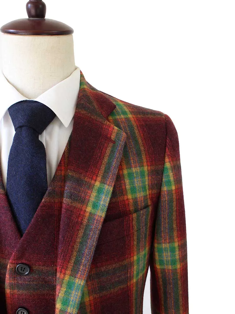 RAINBOW RED PLAID TWEED 3 PIECE SUIT