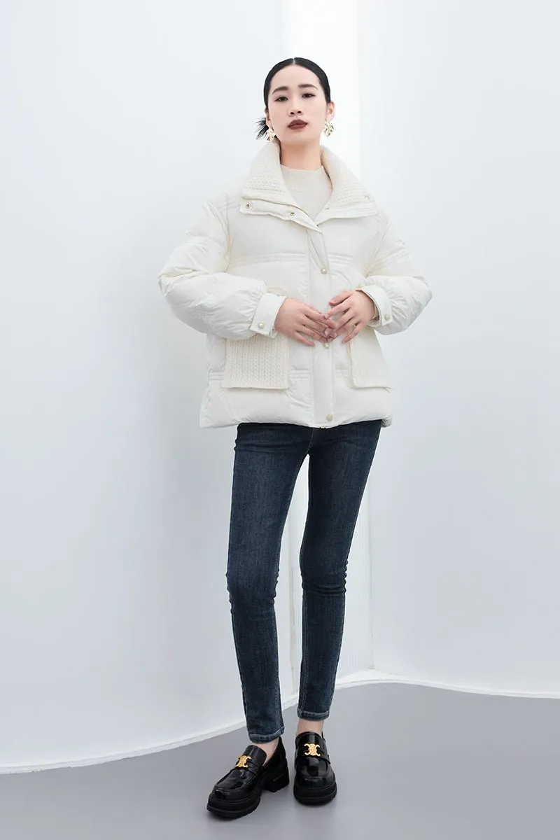 Raw White Short Goose Down Winter Jacket