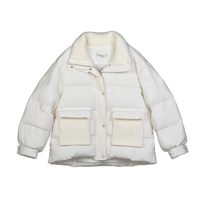 Raw White Short Goose Down Winter Jacket