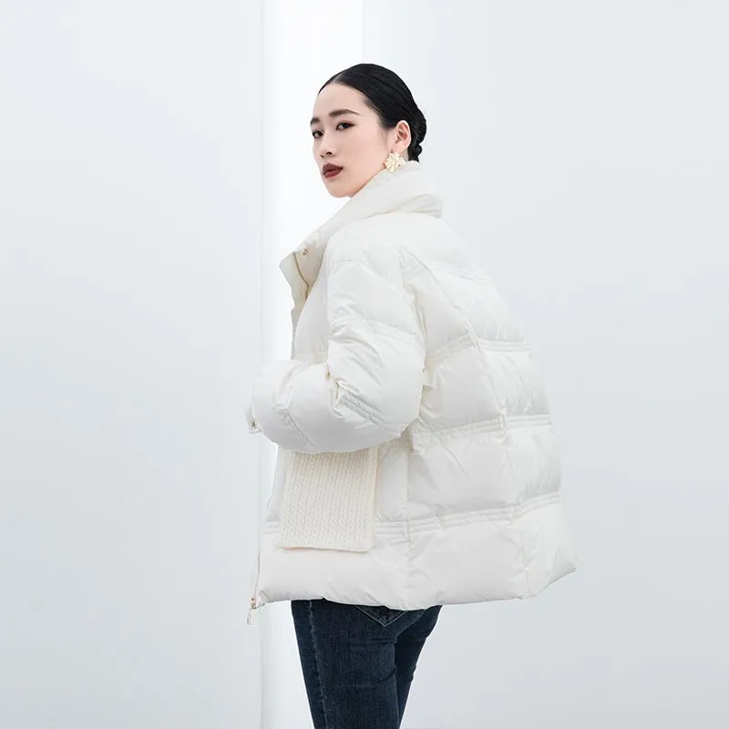 Raw White Short Goose Down Winter Jacket