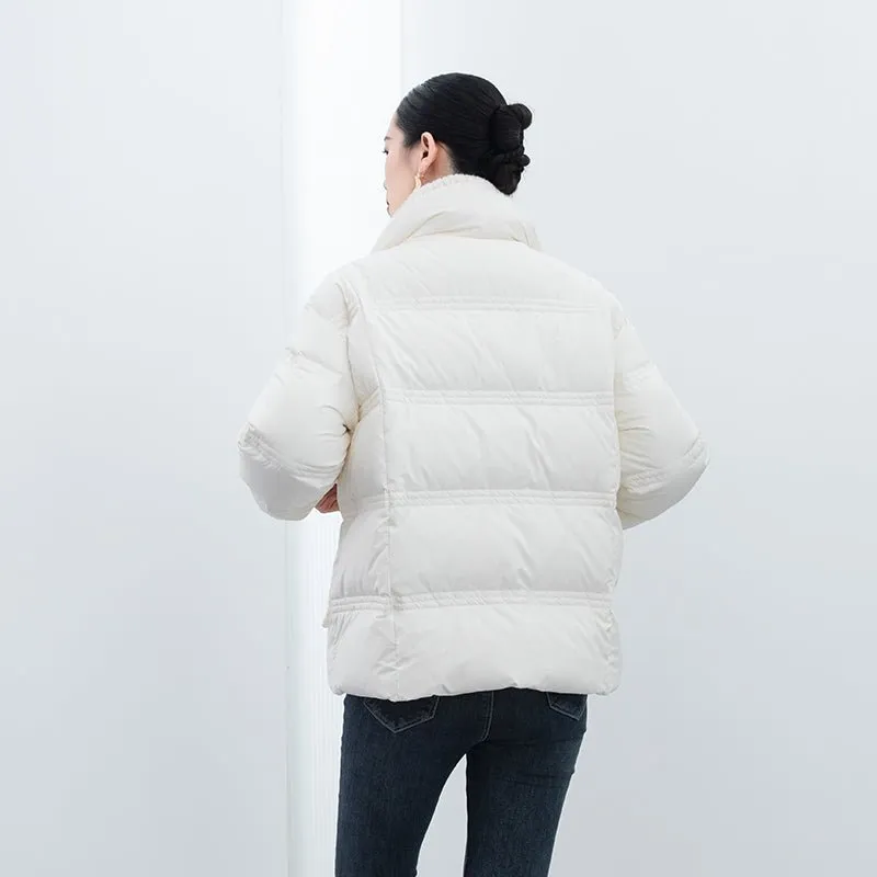 Raw White Short Goose Down Winter Jacket