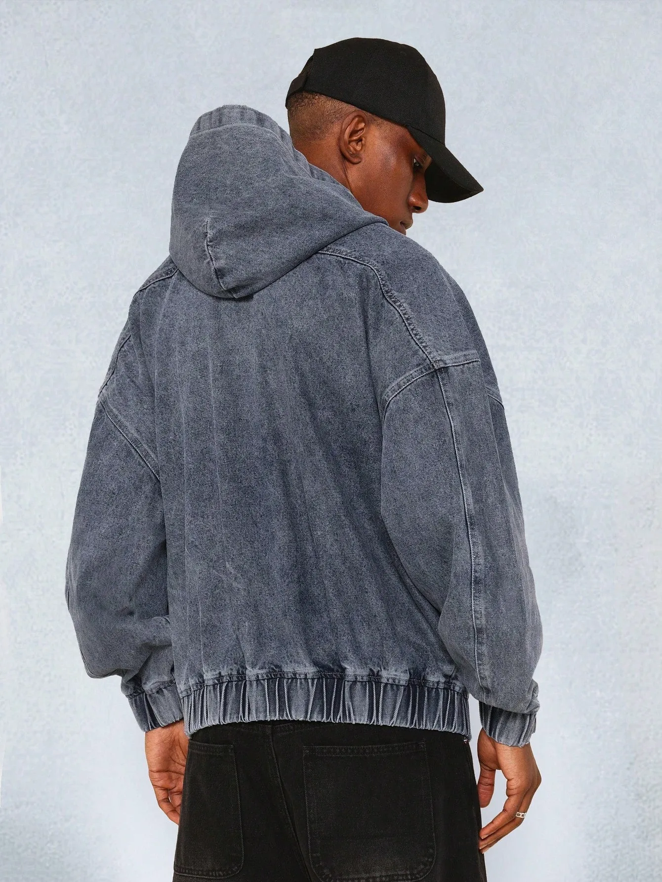 Regular Fit Hooded Zip Through Washed Denim Jacket