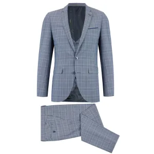 Remus Uomo - X-Slim Fit Lazio Check 3 Piece Suit in Sky Blue