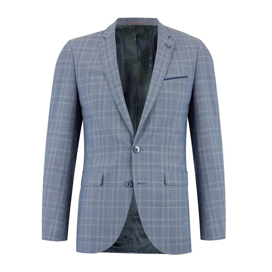 Remus Uomo - X-Slim Fit Lazio Check 3 Piece Suit in Sky Blue