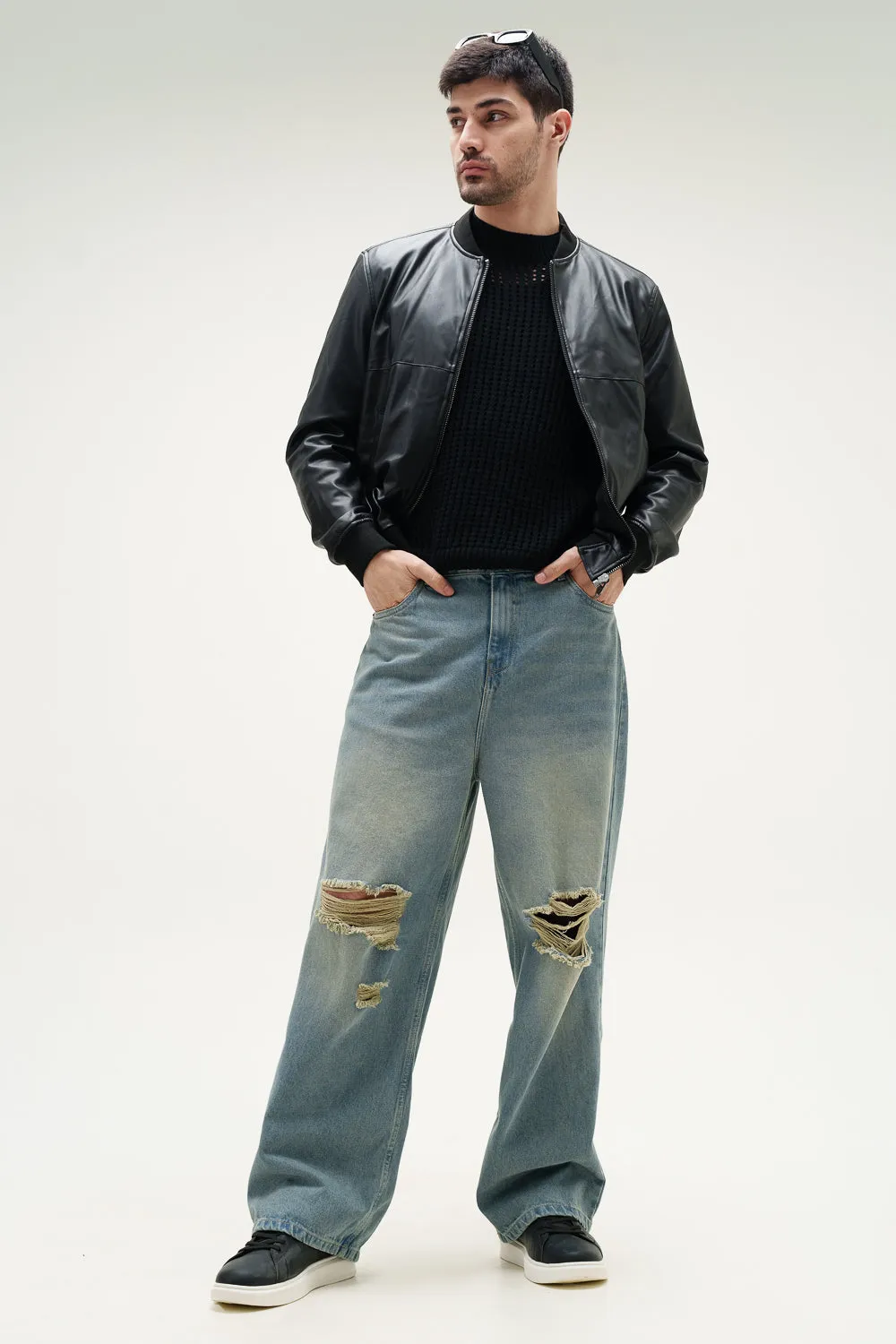 Retro Ripped Men's Wide Leg Jeans