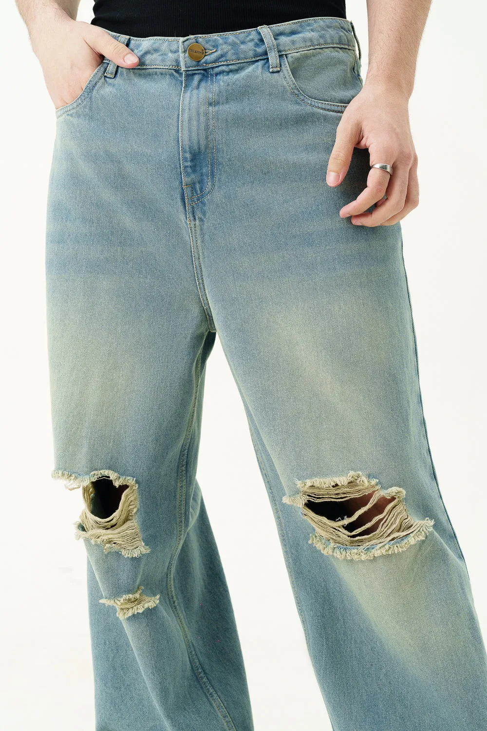 Retro Ripped Men's Wide Leg Jeans