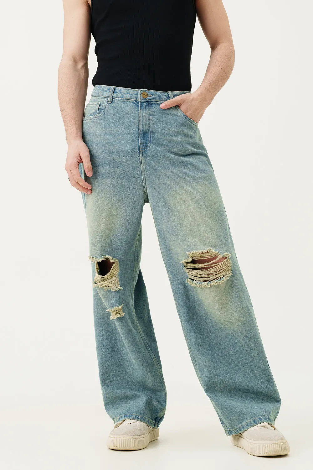 Retro Ripped Men's Wide Leg Jeans