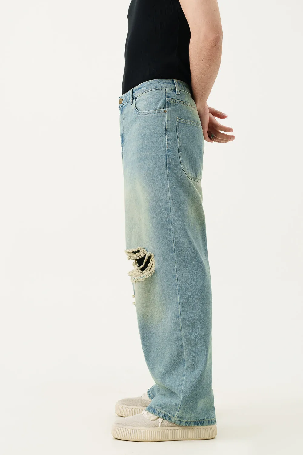 Retro Ripped Men's Wide Leg Jeans