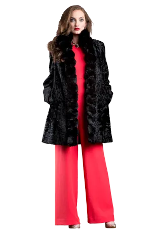 Reversible Black Swakara and Chinchilla Fitted Mid-Length Fur Coat