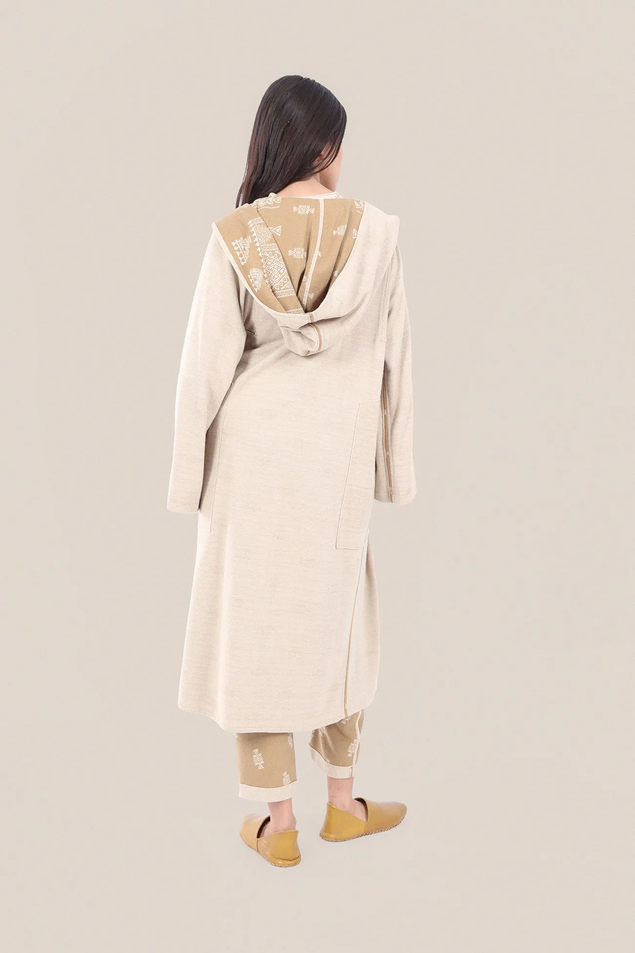 Reversible jacquard coat with hoodie