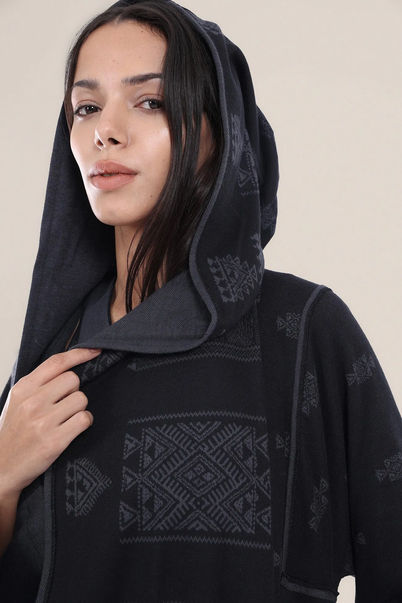 Reversible jacquard coat with hoodie